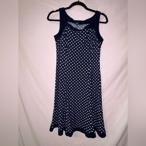 Chaps Midnight Blue and Ivory Dot Midi Dress